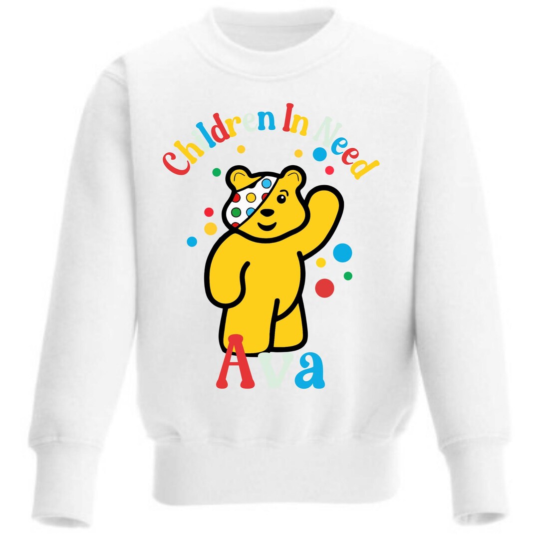 Personalised Children in Need White Kids Jumper, CIN 2024, Pudsey Bear