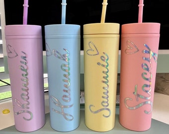 Sale!! Personalised Tumbler Reusable Double Walled Skinny Tumbler, Same Straw & Lid, 16oz Matt Tumbler, Bridesmaid Gift, Hen Party Gift