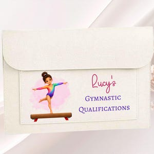 Personalised Gymnastics Certificate Folder, Custom Name Qualifications Holder, Gymnast Document Wallet, Girls Gymnast Gift
