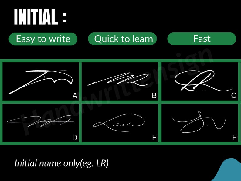 Initial Signature Design with calligraphy styles, quick to write with video tutorial and worksheet for your daily practice image 4