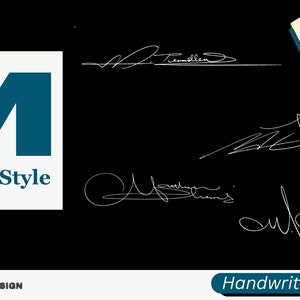 Firma de la letra M en estilo manuscrito, entrega digital en 36-72 horas, video y hoja de trabajo disponibles para su práctica