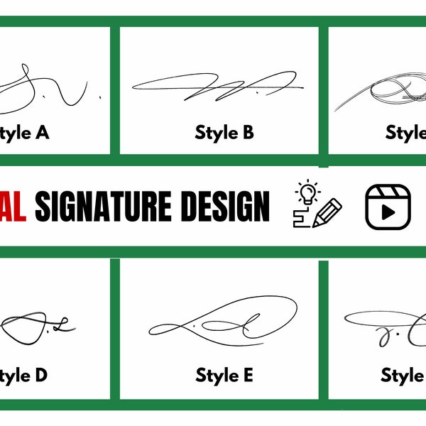 Initial Signature Design with calligraphy styles, quick to write with video tutorial and worksheet for your daily practice