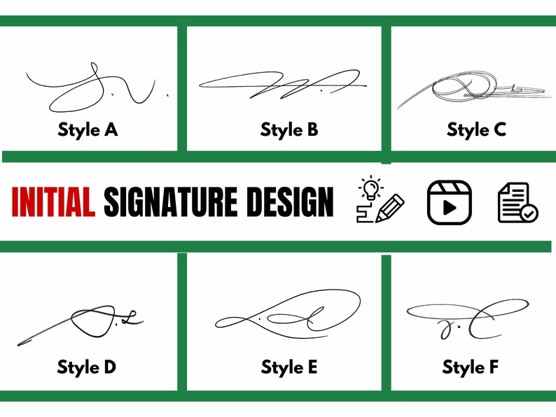 Initial Signature Design with calligraphy styles, quick to write with video tutorial and worksheet for your daily practice image 1