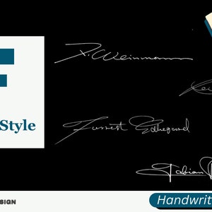 Firma de la letra F en estilo manuscrito, entrega digital en 36-72 horas, video y hoja de trabajo disponibles para su práctica