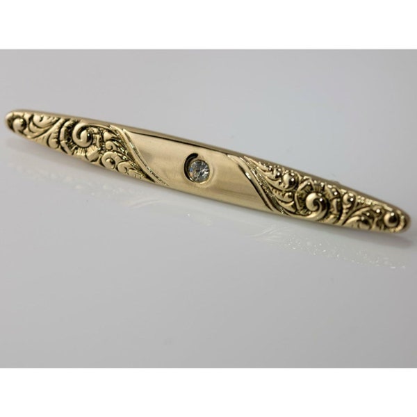 Vintage Avon Gold-Tone Bar Pin with Crystal/Rhinestone & Scroll Design 1979