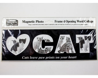 Collage de mots avec cadre photo magnétique : les chats laissent des empreintes de pattes sur votre cœur