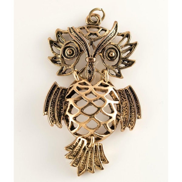 Pendentif hibou articulé vintage doré 1 7/8 pouces de long