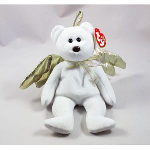 Ty Beanie Babies 2000 Halo II Angel Bear 6th Gen Hang Tag Gold Wings Brown Nose