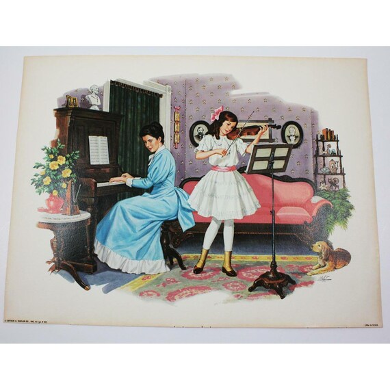 Vintage Arthur A Kaplan Co NYC Litho in U.S.A. Print Music Lesson