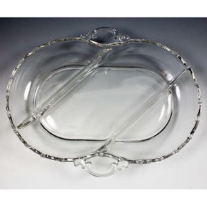 Fostoria Century Pressed Glass 11" 3-Part Oval Relish Dish Clear Pattern #2630
