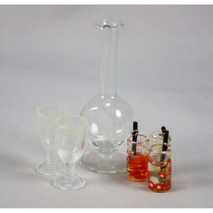 Doll House Miniatures Lot Vase Goblets Drinking Glasses w/Straws
