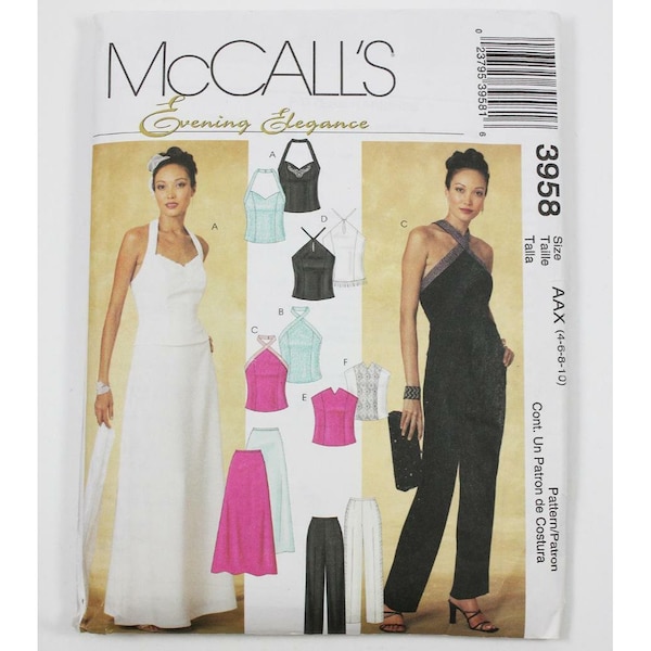 McCall's Pattern 3958 Misses/Misses Petite Evening Lined Tops Pants & Skirt 4-10