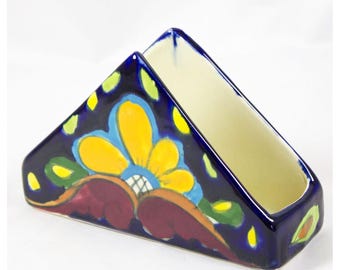 Vibrant Mexican Style Folk Art Handpainted Ceramic Napkin Holder Sunflower