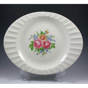 Cronin China Company Minerva Ohio Oval Platter Ribbed Rim Roses Bouquet Pattern
