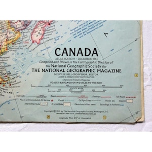 Placa Atlas de la revista National Geographic del 19 de diciembre de 1961, mapa de viajes de Canadá