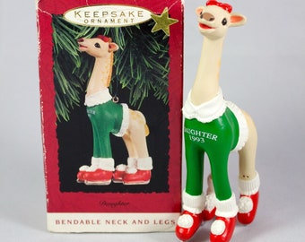 Hallmark KS Daughter Christmas Ornament Giraffe on Ice Skates 1993 Bendable