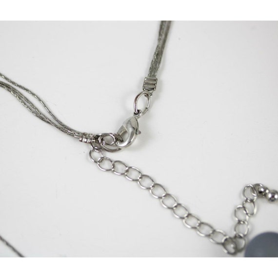 Triple-Strand Silver-Tone Chain and Bead Necklace… - image 3