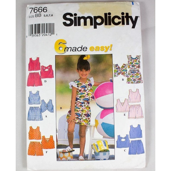 Simplicity Pattern 7666 Child's Top & Shorts Size 5-6-7-8 CUT COMPLETE