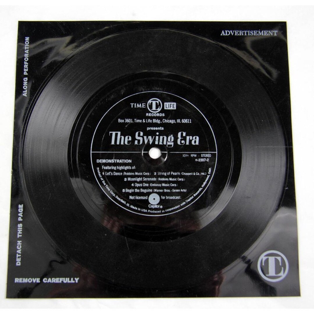 Time Life Promo Ad Flexi Disc the Swing Era 33 1/3 Demo Record 45