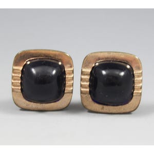 Vintage Square Gold Tone Cuff Links Blue Glass or Stone Insets 1960&#39;s
