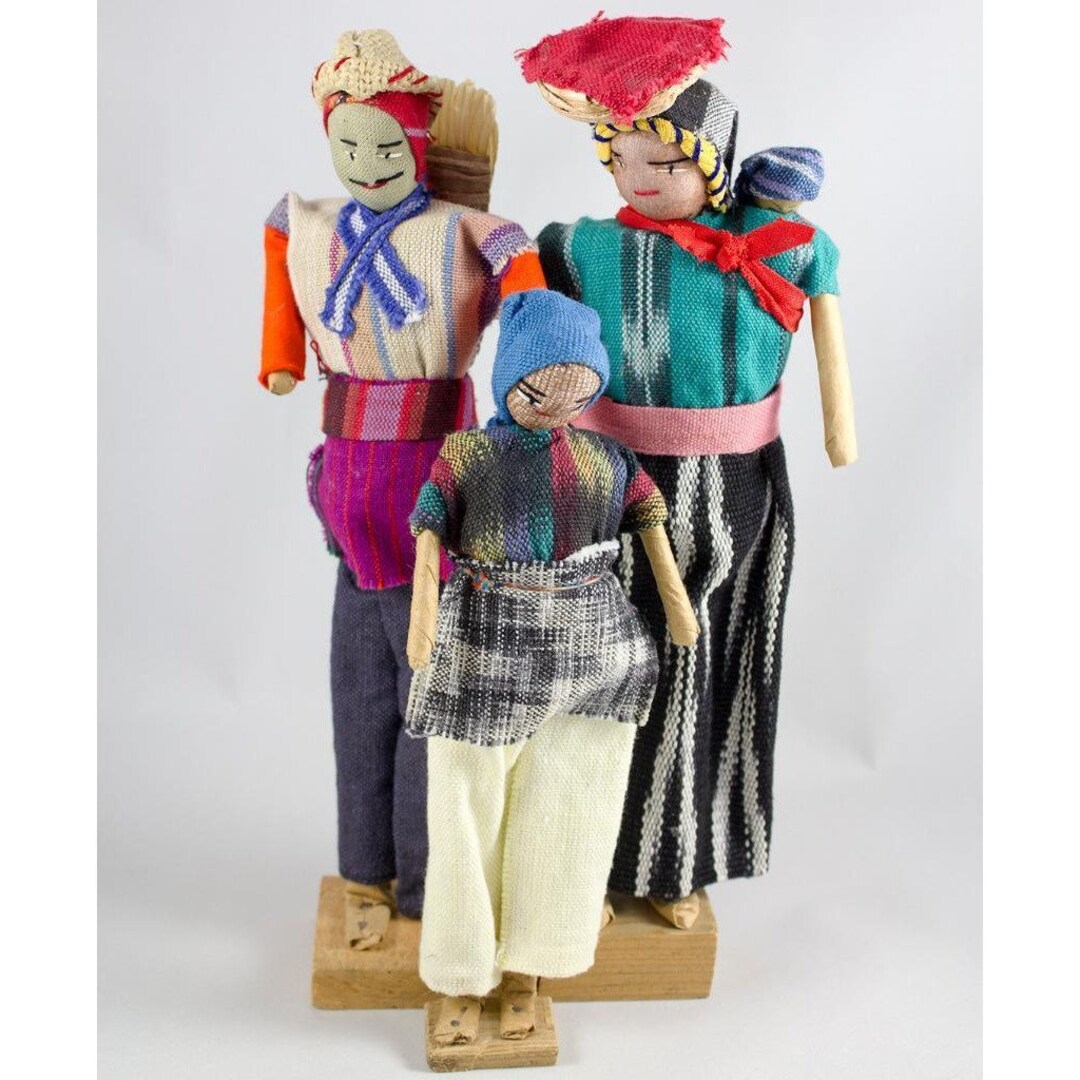 Vintage Lot 3 Handmade Fabric Guatemalan Folk Art Dolls Man Woman Child ...
