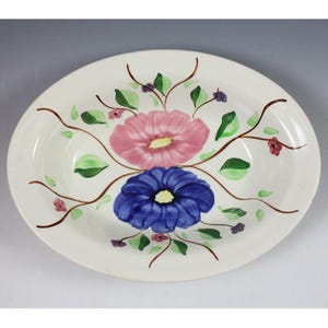 Vintage 1940's Blue Ridge Cumberland Astor Oval Gemüseschale Blau/Pink Floral