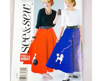 Butterick See & Sew Pattern 4007 Misses Retro 50s Poodle Skirt Sock Hop Sz 8-18