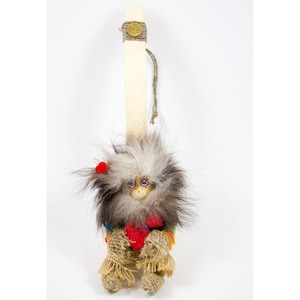Carved Wooden Ladle w/Troll Faux Fur Russian 10 Kopek Coin Wall Decor