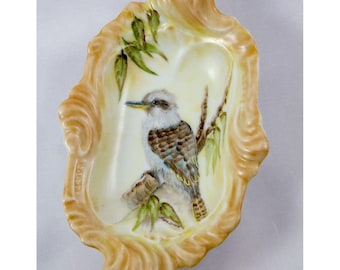 Plato de porcelana pintado a mano Kookaburra, Nora Drane, Sídney, Australia, 6,75"