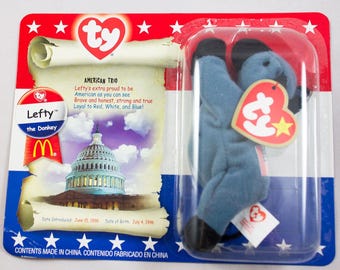 Ty Teenie Beanie Babies Lefty The Donkey McDonalds Toy DOB July 4, 1996