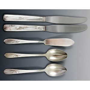H&T MFG CO 5 Pcs Meadow Flower Silverplate 1940 Tsps Knives Butter Knife As Is