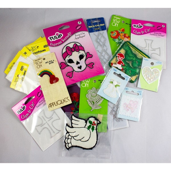 Mixed Lot of Iron-On & Sew-On Applique Patches Wrights Tulip Sew Perfect