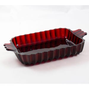 Anchor Hocking Royal Ruby Rectangular Relish Dish Diamond Cut Depression Glass