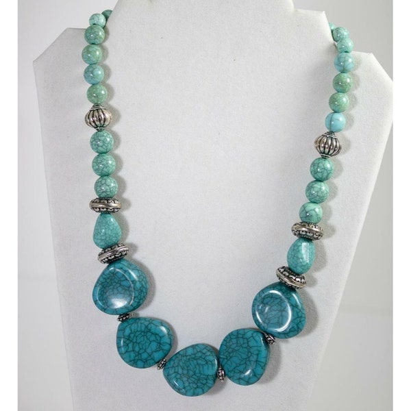 Chunky Faux Turquoise Boho Statement Necklace 22" Matinee Length