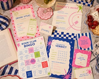 Editable Book Club Social Kit, Canva Template (Digital Download) Invitation, Discussion Cards, Games, Printable Party Pack