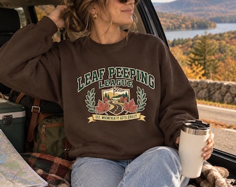 Leaf Peeping League Sweatshirt, Funny Fall Graphic Crewneck, Retro Autumn Road Trip Shirt, New England Gift