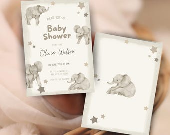 Editable Baby Shower Invitation | Baby Shower | Elephant Theme | Instant Download | Canva Pro Template | Digital Invite