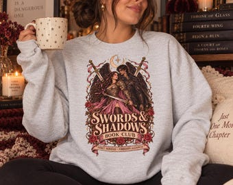 Swords and Shadows Book Club Sweatshirt, Romantasy Reader Crewneck, Winged Warrior Fantasy Shirt, Bookish Gift