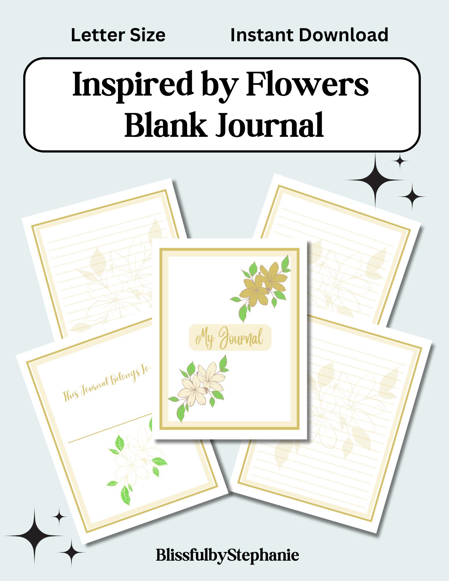 Blank Journal, Bundle, 5 Printable Flower Themed Journals, Personal ...