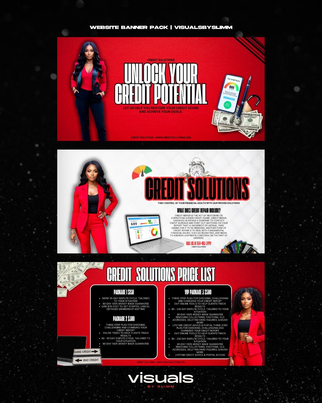 Credit Repair Website Banner Templates: DIY Glam Canva Banners (digital ...