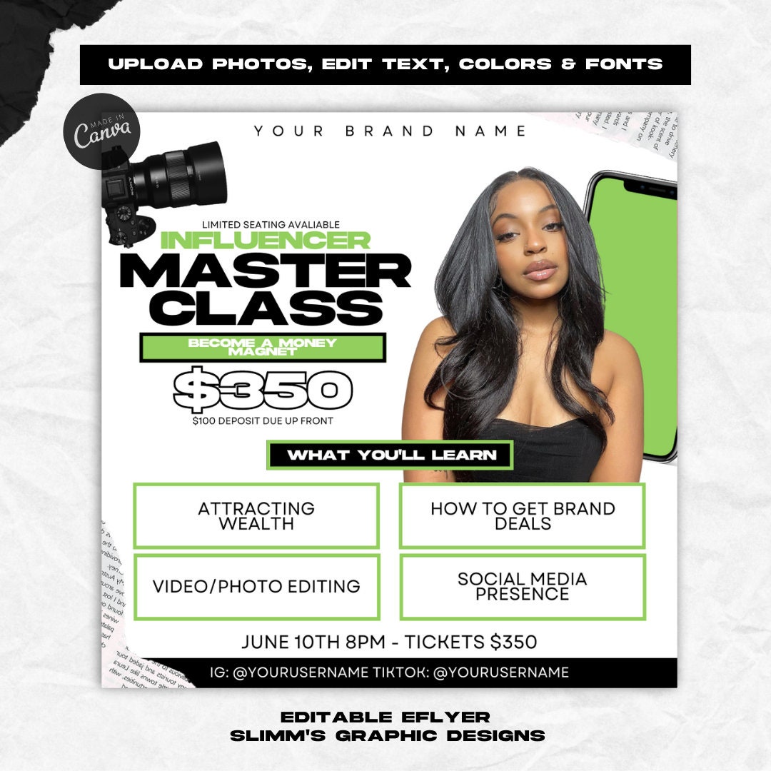 Masterclass Flyer Influencer Masterclass Flyer: Editable Canva Template (digital Download ...
