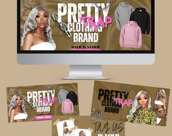Pretty Trap Clothing Brand Website Banner Template DIY Web Banners 3 Glam Website Banners Business Site Shopify Editable Canva Templates