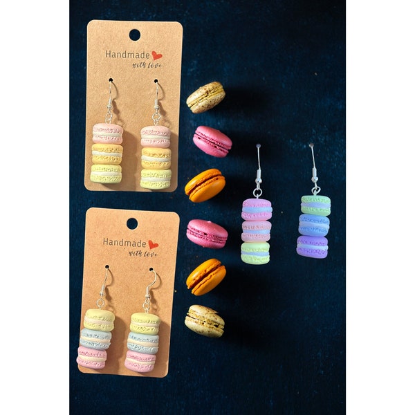 Boucles d'oreilles macarons | Boucles d'oreilles biscuit | Boucles d'oreilles en forme de gâteau | Boucles d'oreilles dessert | Boucles d'oreilles douces | Boucles d'oreilles originales | Boucles d'oreilles uniques | Boucles d'oreilles nourriture