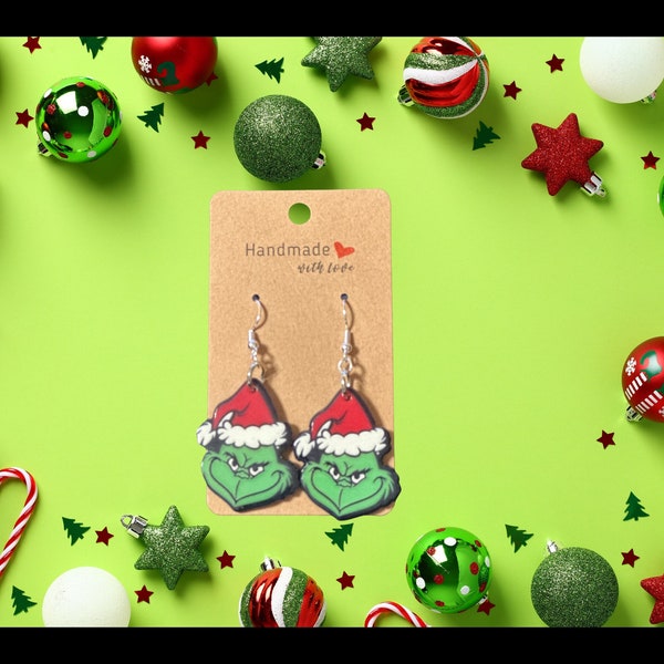 Grinch Earrings | Christmas Earrings | Christmas Jewelry | Dangle Earrings | Acrylic | Unique Gift| Jewelry Gift | Jewellery Gift