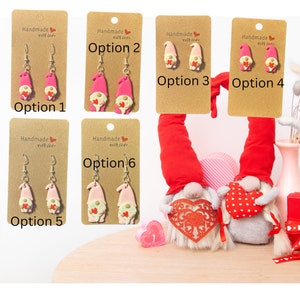 Valentine&#39;s Day Gnome Earrings - Polymer Clay Dangle and Stud Earrings - Multiple Festive Options