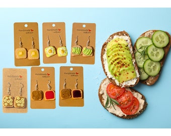 Toast Earrings | Avocado Toast | Peanut Butter and Jelly | Strawberry | Grape | Food Earrings | Breakfast Earrings | Unique Gift | Jewellery