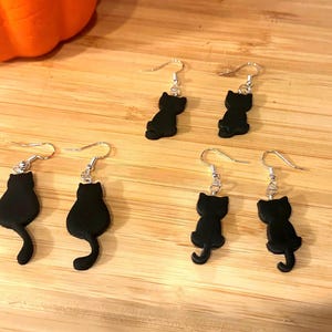 Black Cat Earrings: Polymer Clay Stud or Dangle, Sterling Silver