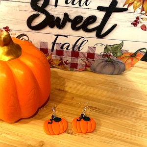 Polymer Clay Pumpkin Earrings: Sterling Silver Hooks, Fall Jewelry