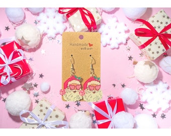 Pink Santa Clause with Heart Glasses | Santa Earrings | Party Santa Clause | Christmas Earrings | Christmas Jewelry | Holiday Earrings