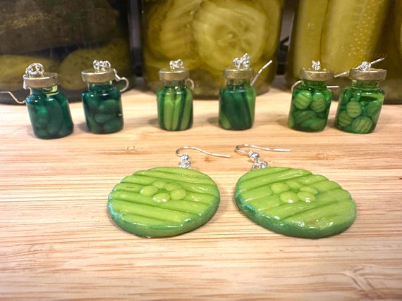 Handmade Dill Pickle Earrings: Polymer Clay, Sterling Silver Hooks